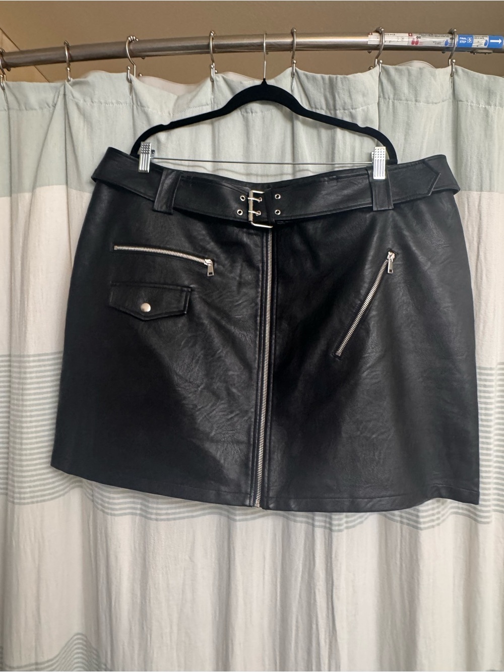 Topshop Black Faux Leather Mini Skirt with Belt & Zip Details